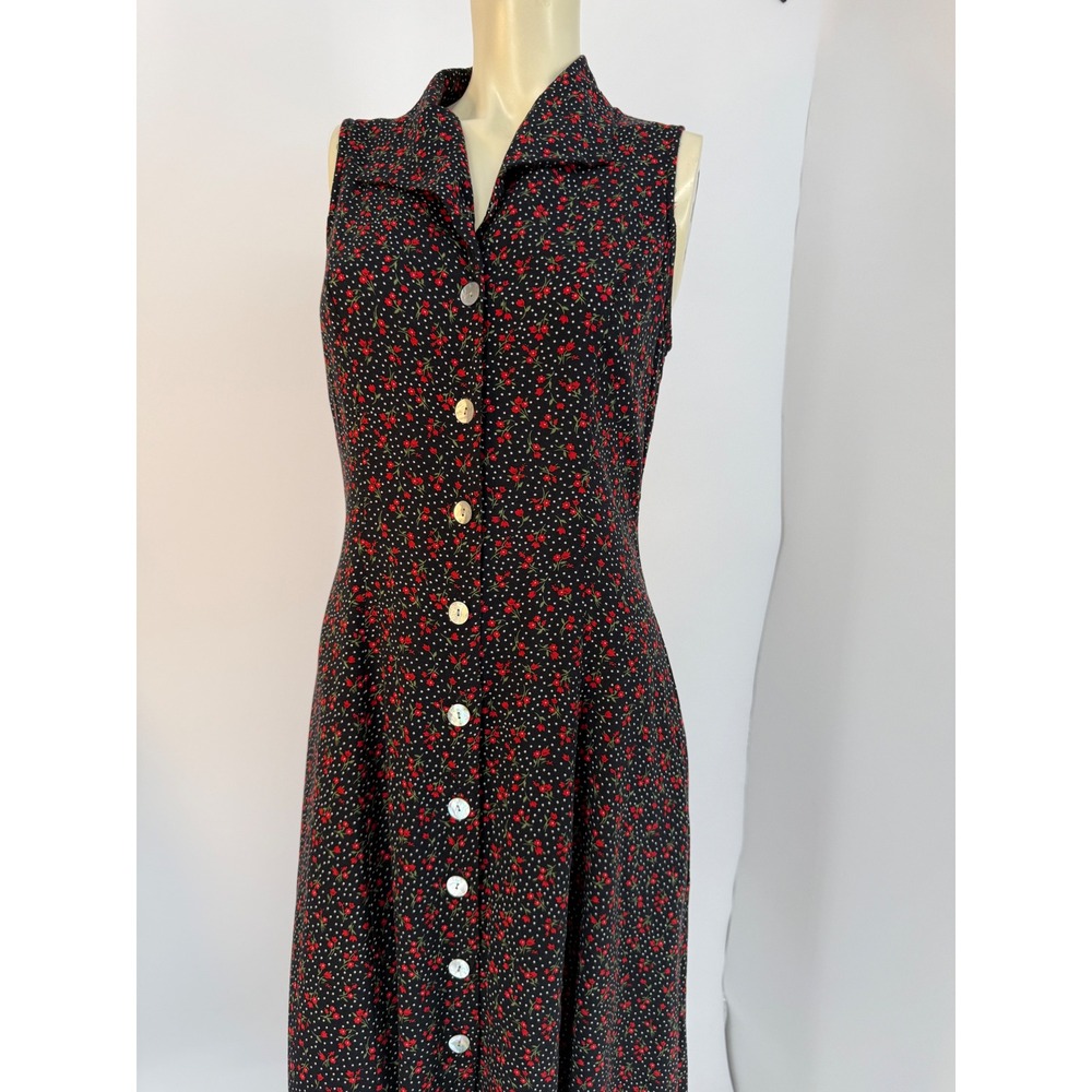 1990s Contempo Black Floral Rayon Maxi Dress Open Cross Back Grunge 8 - Picture 6 of 11